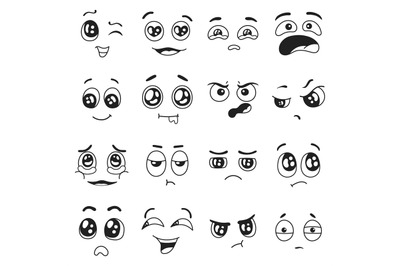 Doodle emotions set. Happy and sad, crying and in love facial expressi