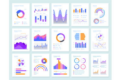 Modern infographic vector templates set for business analysis. Financi