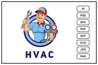 HVAC character logo design illustration