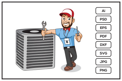 HVAC service cartoon character design illustration