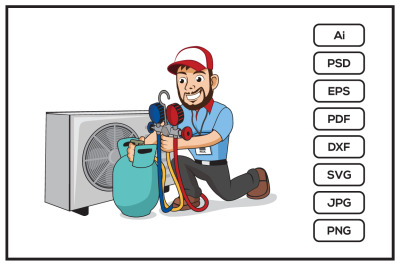 HVAC service cartoon character design illustration