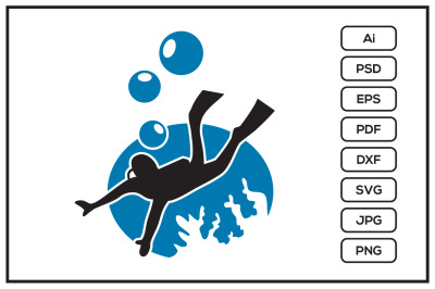 Diver under water design illustration