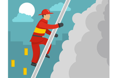 Firefighter on stairs concept, flat style