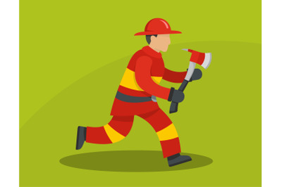 Running firefighter concept, flat style