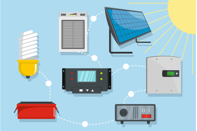 Solar battery banner, flat style