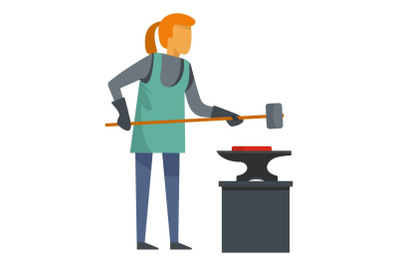 Woman blacksmith icon, flat style