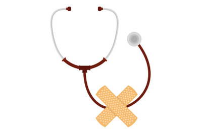 Stethoscope and cross icon, flat style