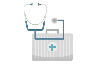 Stethoscope and kit icon, flat style