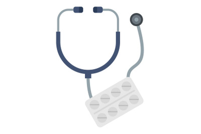 Stethoscope and pill icon, flat style