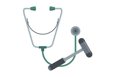Stethoscope and hammer icon, flat style