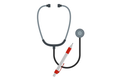 Stethoscope and pen icon, flat style