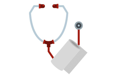 Stethoscope and paper icon, flat style