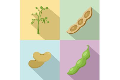 Soybean soy beans seed icons set flat style