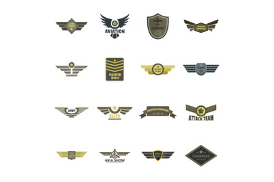 Airforce navy military logo icons set, flat style