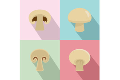 Champignon mushroom icons set, flat style