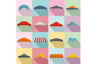 Canopy shed overhang icons set, flat style