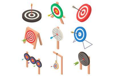 Target with arrow icons set, isometric style