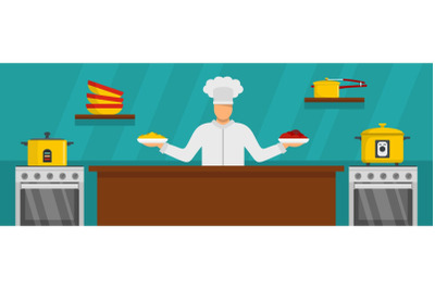 Chef master cooking banner horizontal, flat style