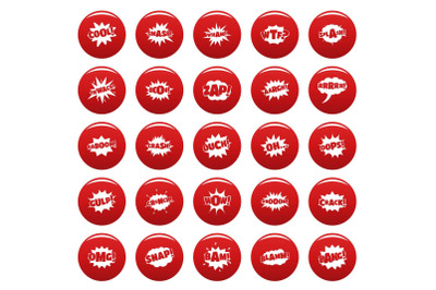 Comic bubble sound icons set vetor red