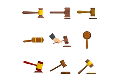 Judge hammer icons set vector isolated