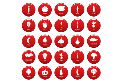 Vegetables icons set vetor red
