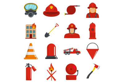 Fire fighter icons set vector isolated