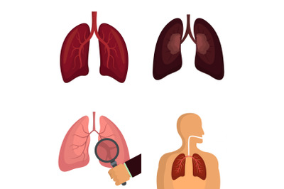 Lung organ human breathing icons set vector isolated
