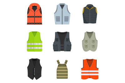 Vest waistcoat jacket suit icons set vector isolated