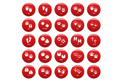 Animal footprint icons set vetor red