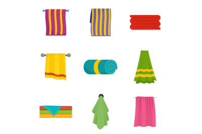 Towel hanging spa bath icons set vector isolated