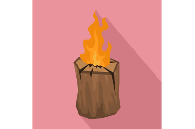 Tree wood fire icon, flat style