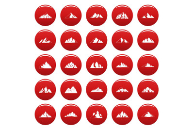 Mountain icons set vetor red