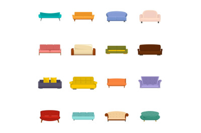 Sofa chair room couch icons set vector isolated