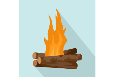 Log cabin fire icon, flat style