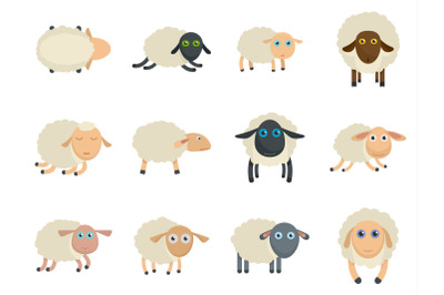 Sheep cute lamb farm iicons set vector isolated