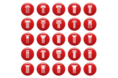 Ancient columns icons set vetor red