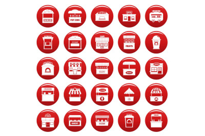 Street food kiosk icons set vetor red