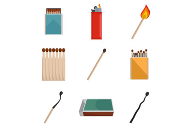 Safety match ignite burn icons set vector isolated