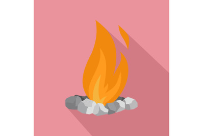 Fire in stones icon, flat style