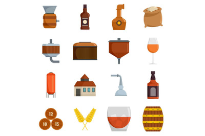 Whisky bottle glass icons set vector isolated