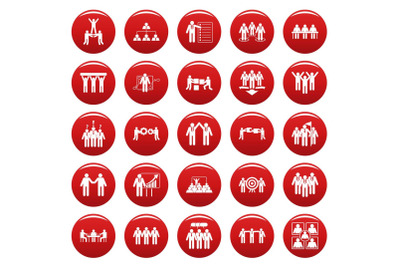 Team building training icons set vetor red