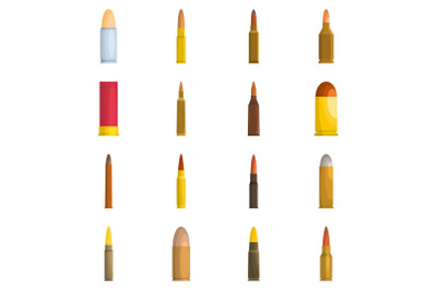 Bullet gun military icons set vector isolated