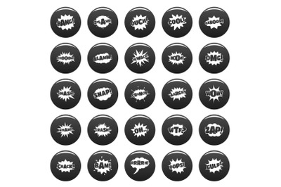 Comic bubble sound icons set vetor black