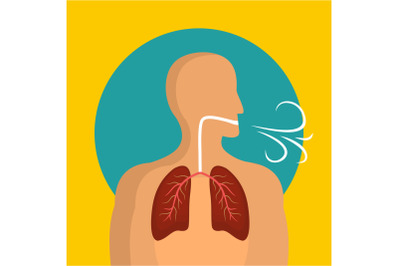 Breathing lungs icon, flat style