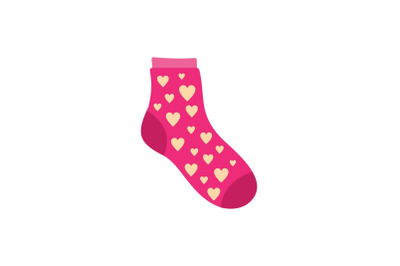 Sock with heart icon, flat style