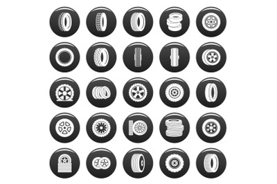 Tire icons set vetor black