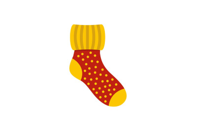 Woolen sock icon, flat style