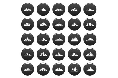 Mountain icons set vetor black