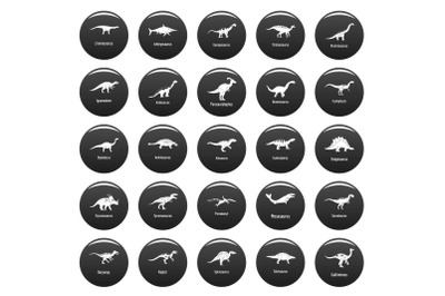 Dinosaur types signed name icons set vetor black