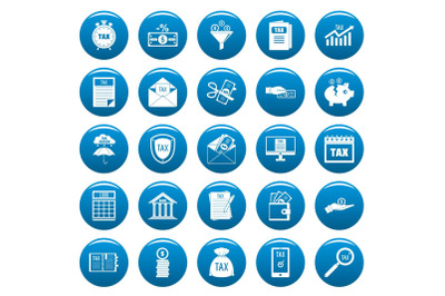 Taxes icons set vetor blue